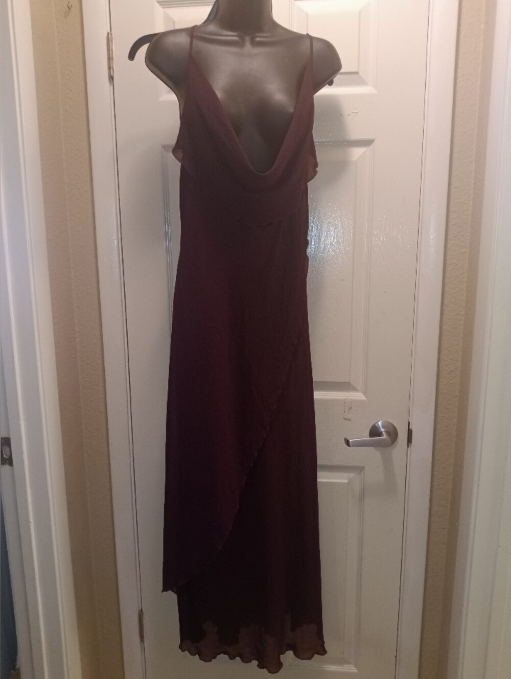 Fantasy Lingerie Sheer Cowl Neck Layered Plum Nightgown